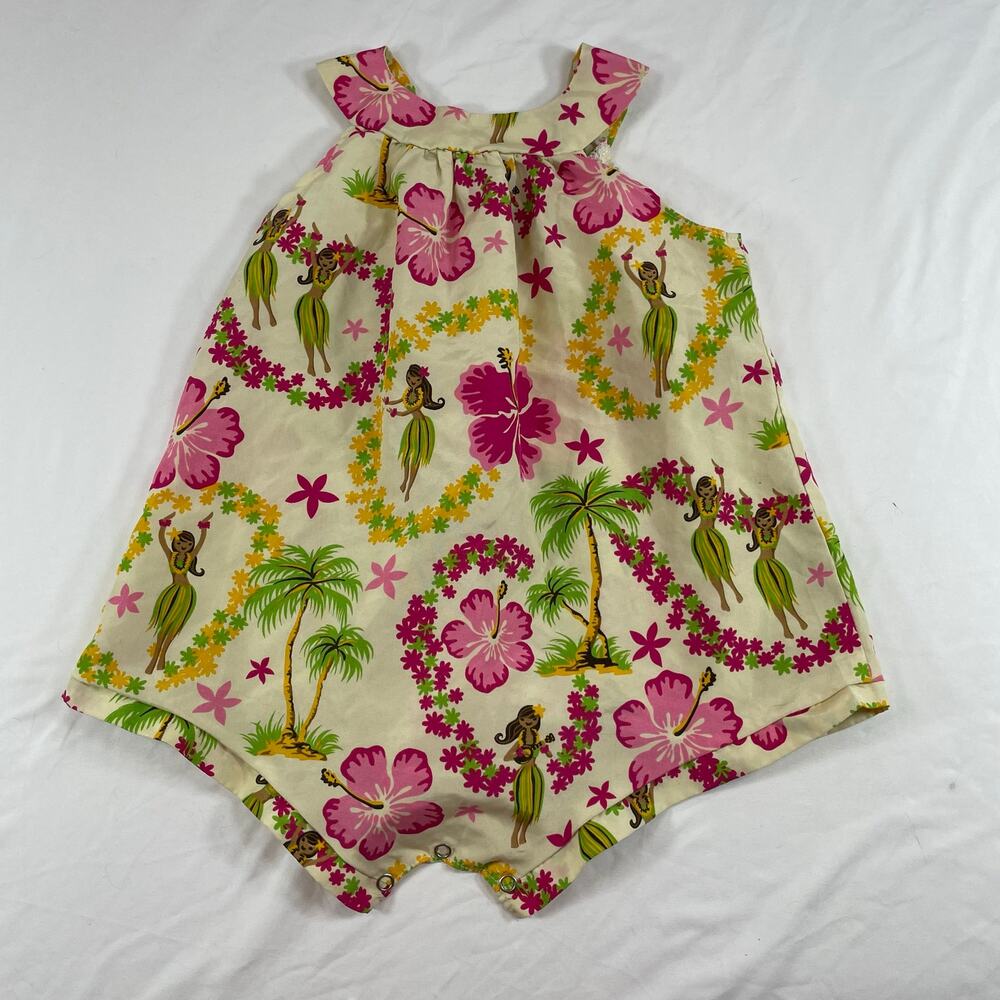KOKO Keiki Baby Girl Floral Sleeveless Hawaiian Romper Sunsuit 12-18M Pink Green - Picture 2 of 5
